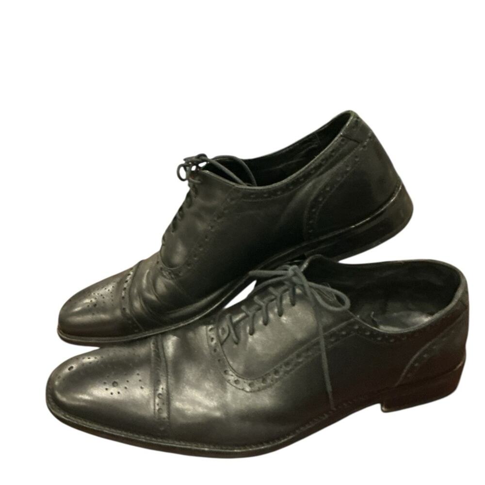 Joseph Abboud "Chase" Black Leather Cap Toe Brogue Oxford Shoes 11.5